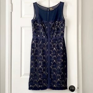 Taylor navy blue lace sleeveless sheath dress